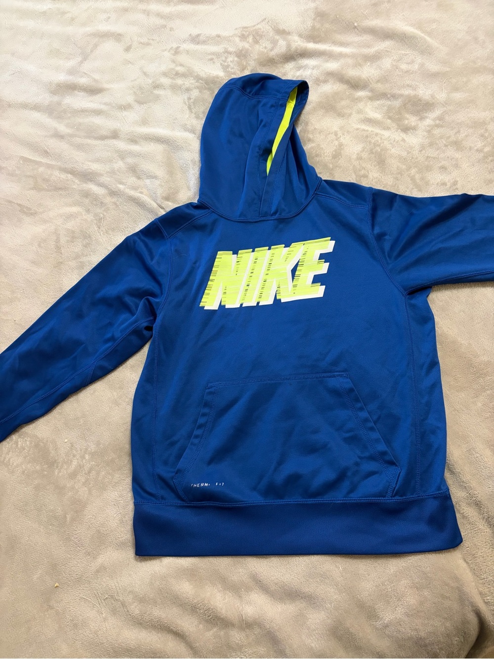Nike Blue Hoodie with Neon Yellow Logo